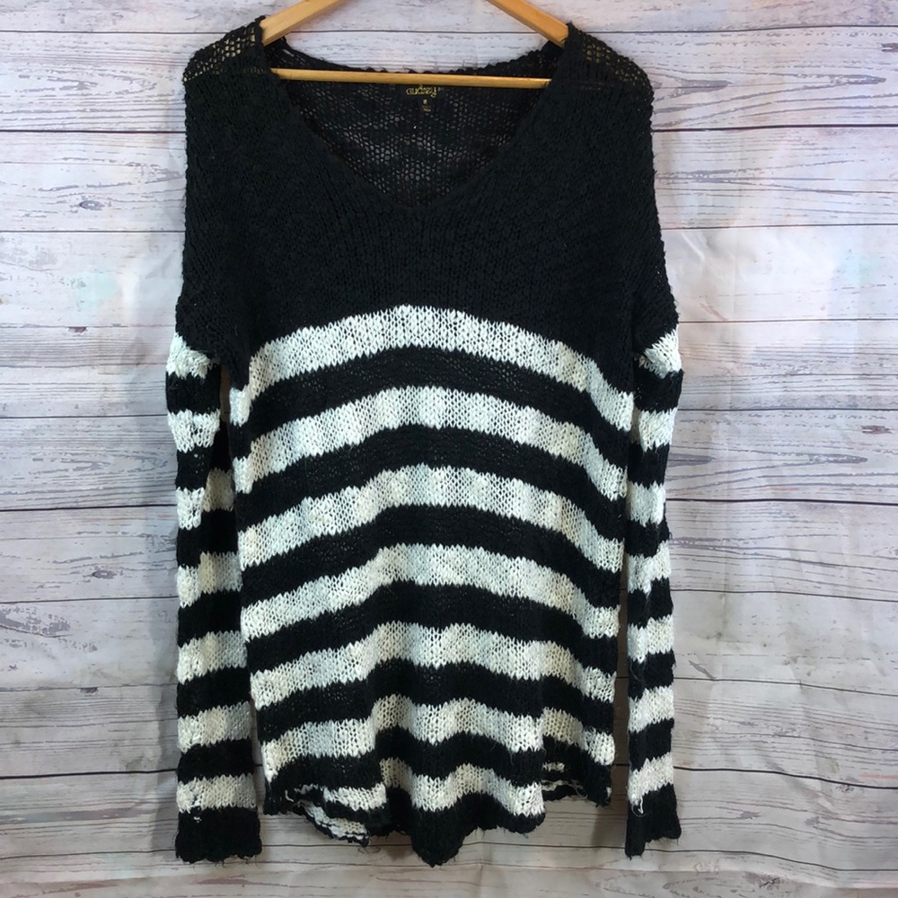 Audrey Black and White Striped Knit Sweater